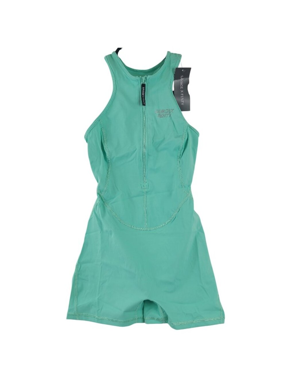 NEW Savage X Fenty Ocean Green Running Hot One-Piece Quarter-Zip Romper Sz XS